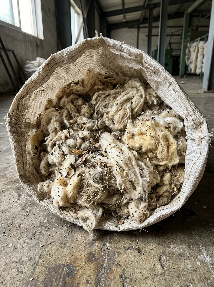 Blowroom waste: coarser fiber with leaf and hull fragments